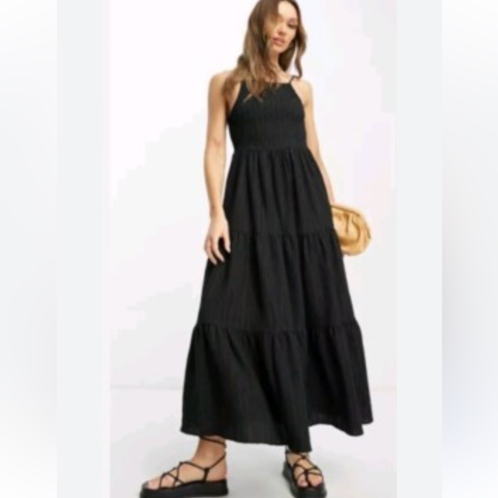 NWT Zara Long Tiered Black Maxi Dress S
